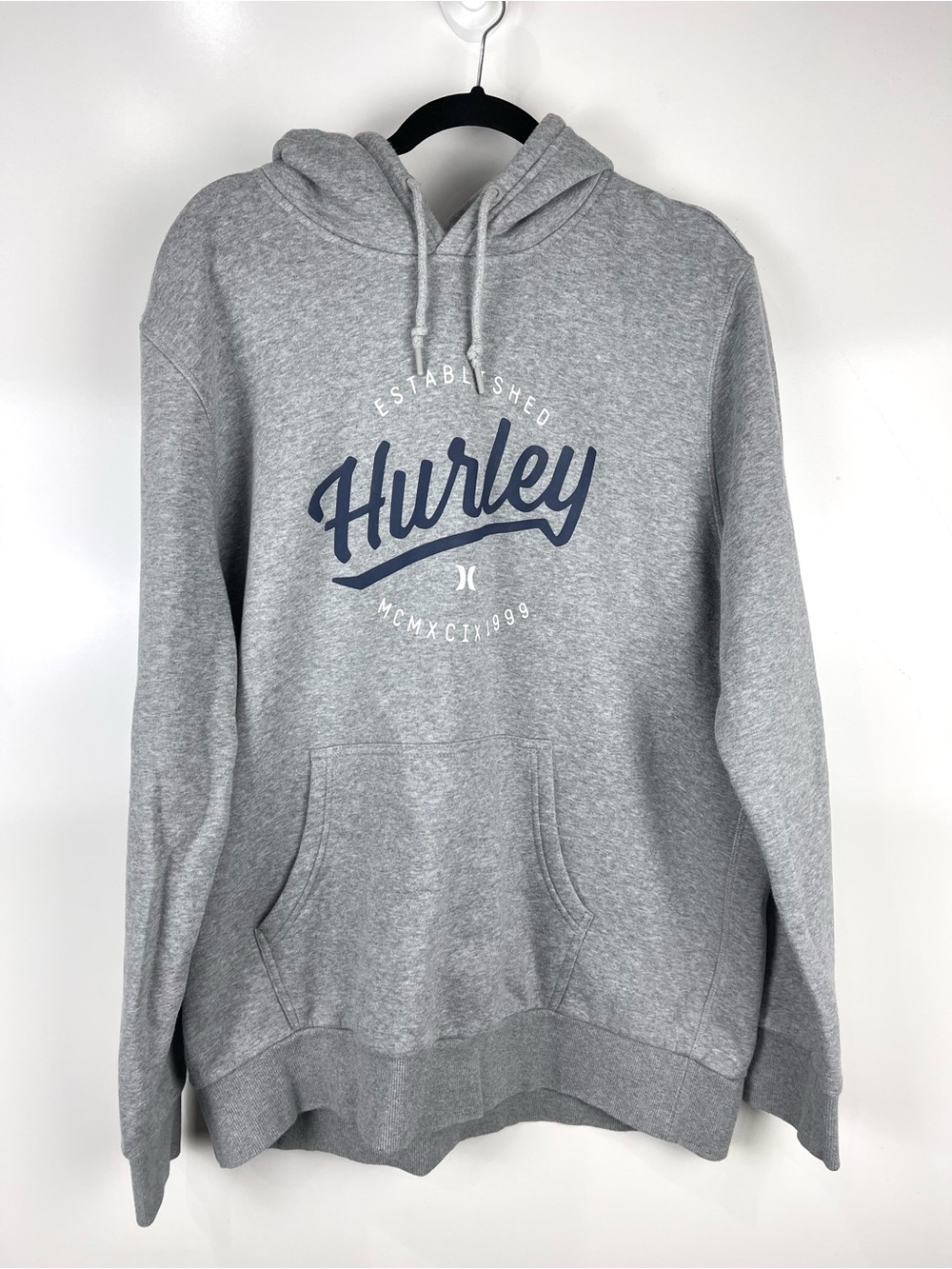 Hurley Men’s Graphic Hoodie Size XL Grey Pullover Sweatshirt Casual Athleisure